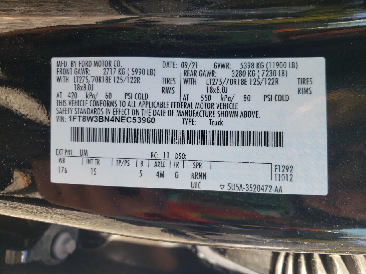 2022 Ford F350 Super Duty VIN: 1FT8W3BN4NEC53960 Lot: 84575675