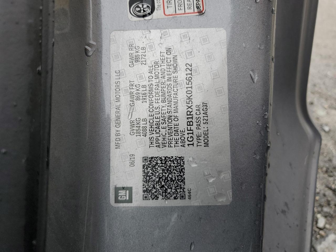 2019 Chevrolet Camaro Ls VIN: 1G1FB1RX5K0156122 Lot: 85692315