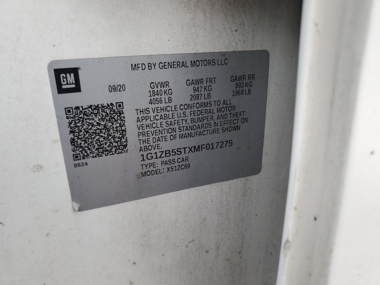 2021 Chevrolet Malibu Ls VIN: 1G1ZB5STXMF017275 Lot: 82332735