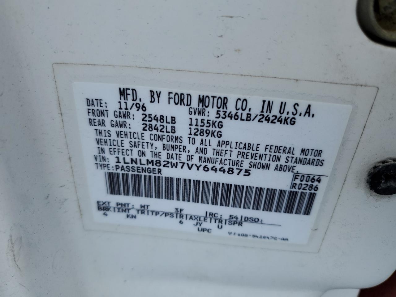 1997 Lincoln Town Car VIN: 1LNLM82W7VY644875 Lot: 82307035