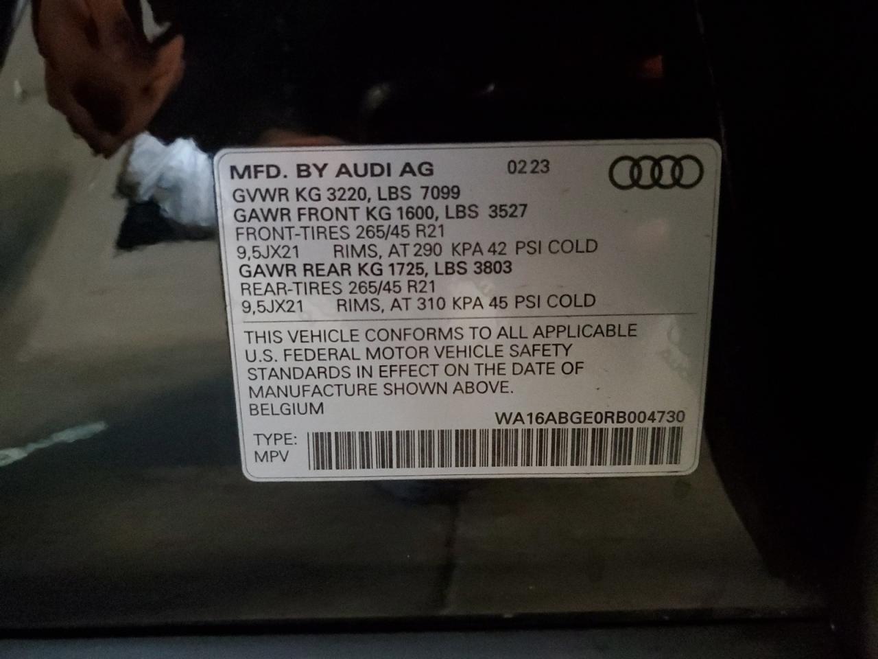 2024 Audi Q8 E-Tron Prestige VIN: WA16ABGE0RB004730 Lot: 89543555