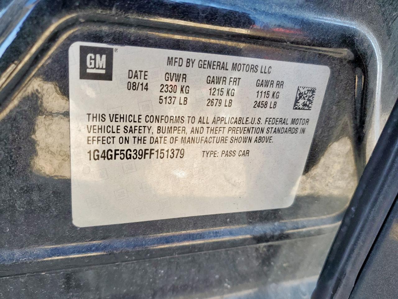 2015 Buick Lacrosse Premium VIN: 1G4GF5G39FF151379 Lot: 82279945