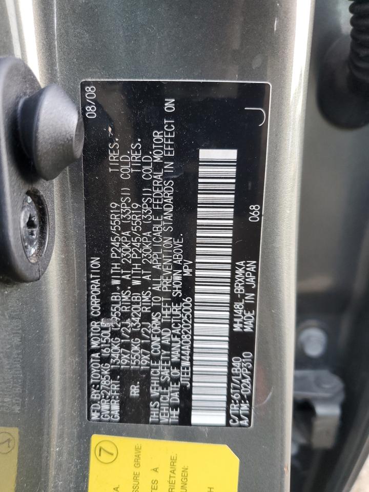 2008 Toyota Highlander Hybrid Limited VIN: JTEEW44A082025006 Lot: 84566975