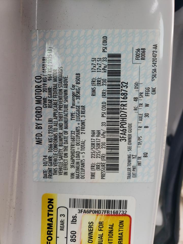 2015 Ford Fusion Se VIN: 3FA6P0HD7FR168732 Lot: 86168875