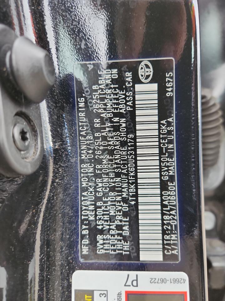 2013 Toyota Camry Se VIN: 4T1BK1FK6DU531179 Lot: 82450595