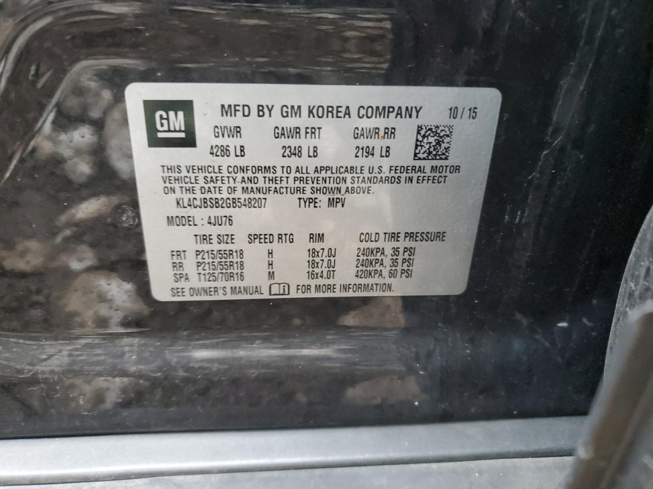 2016 Buick Encore Convenience VIN: KL4CJBSB2GB548207 Lot: 82644435