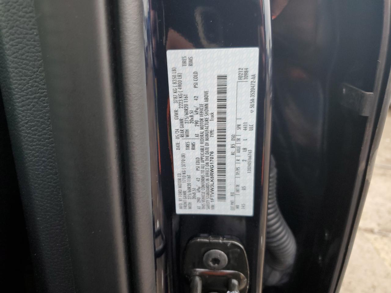 2024 Ford F150 Lightning Xlt VIN: 1FTVW3LK8RWG17076 Lot: 85832135