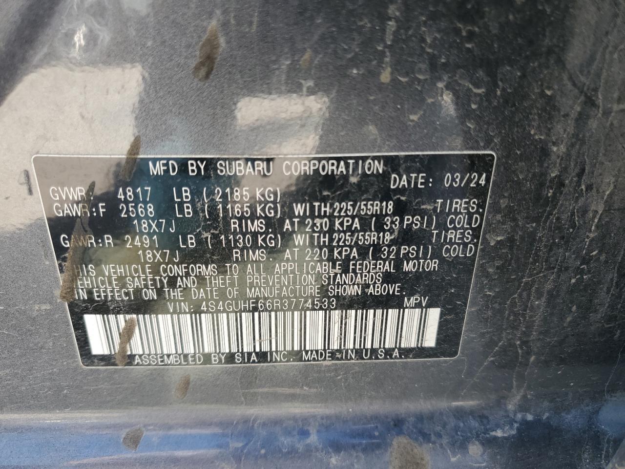 2024 Subaru Crosstrek Sport VIN: 4S4GUHF66R3774533 Lot: 84599185