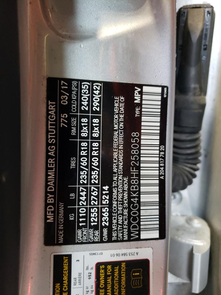 2017 Mercedes-Benz Glc 300 4Matic VIN: WDC0G4KB8HF258058 Lot: 85479335