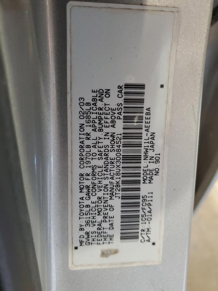 2003 Toyota Prius VIN: JT2BK18UX30084521 Lot: 85862425