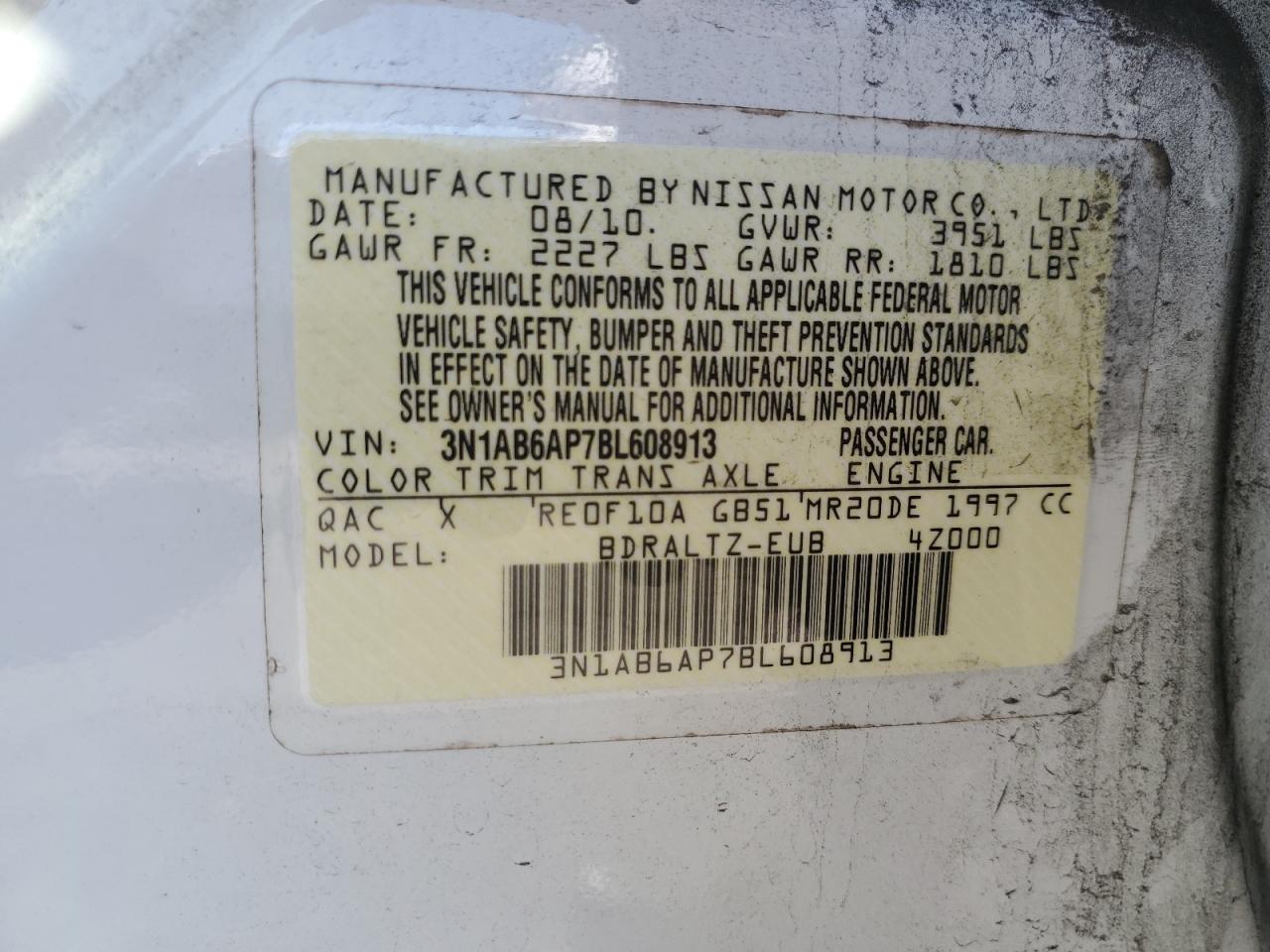 2011 Nissan Sentra 2.0 VIN: 3N1AB6AP7BL608913 Lot: 81692415