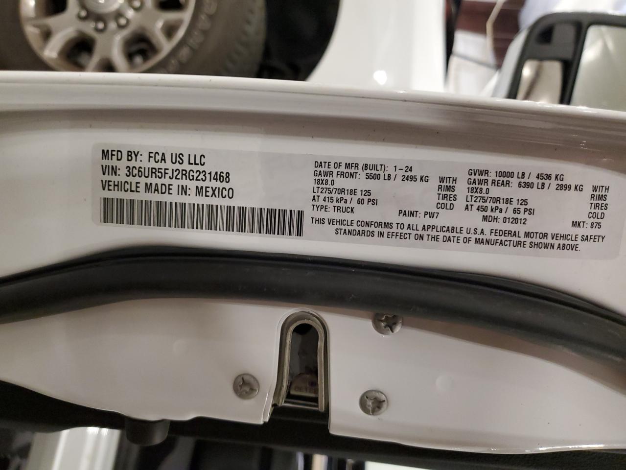 2024 Ram 2500 Laramie VIN: 3C6UR5FJ2RG231468 Lot: 87484775