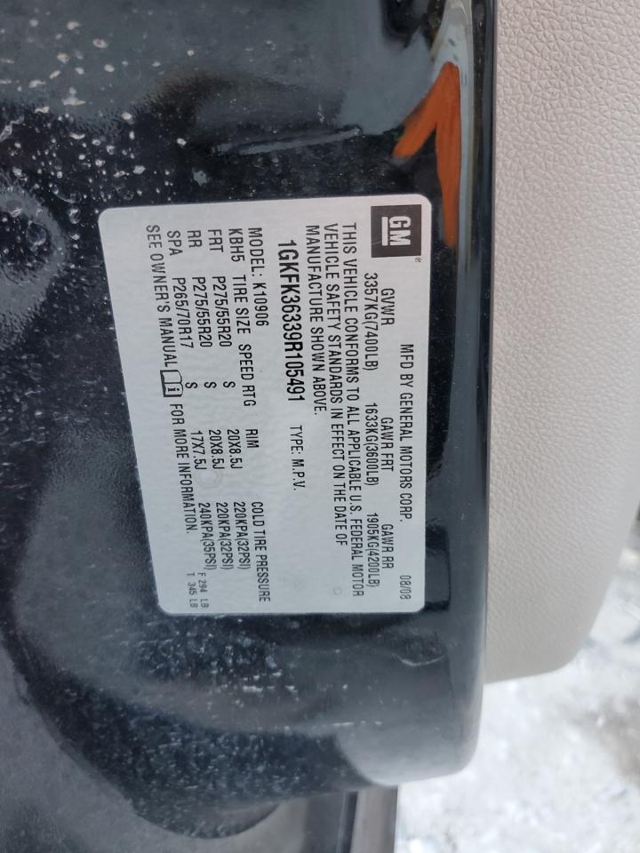 2009 GMC Yukon Xl K1500 Slt VIN: 1GKFK36339R105491 Lot: 90500585