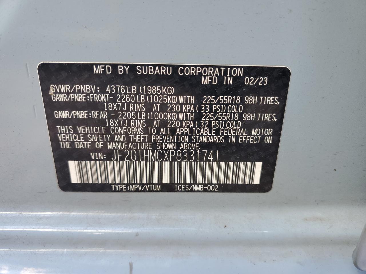 2023 Subaru Crosstrek Limited VIN: JF2GTHMCXP8331741 Lot: 85388955