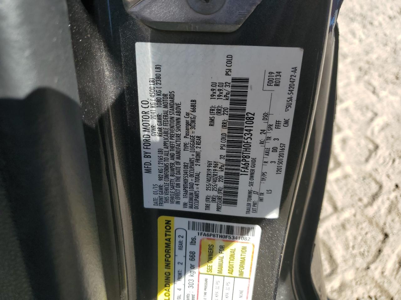 2015 Ford Mustang VIN: 1FA6P8TH0F5341082 Lot: 87094205