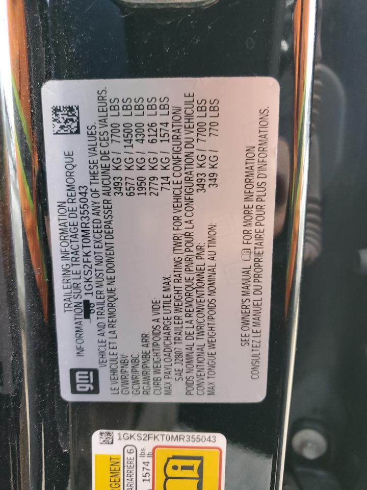2021 GMC Yukon Xl K1500 Sle VIN: 1GKS2FKT0MR355043 Lot: 81222275