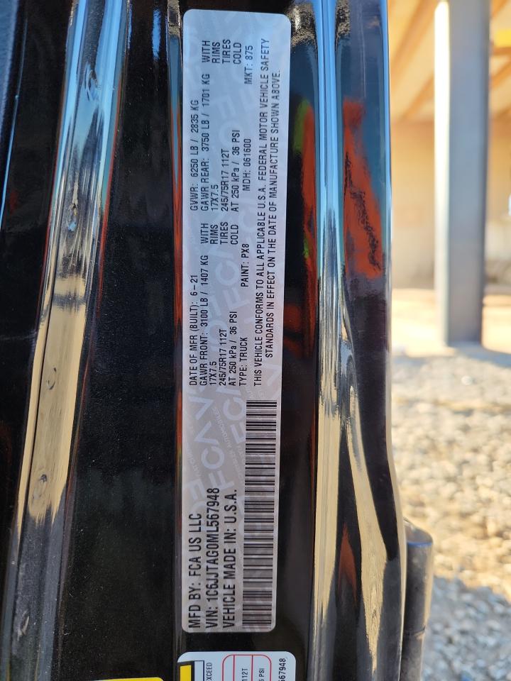 2021 Jeep Gladiator Sport VIN: 1C6JJTAG0ML567948 Lot: 86728715