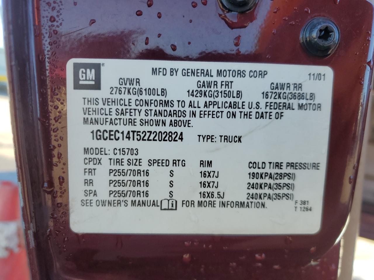 2002 Chevrolet Silverado C1500 VIN: 1GCEC14T52Z202824 Lot: 85691325