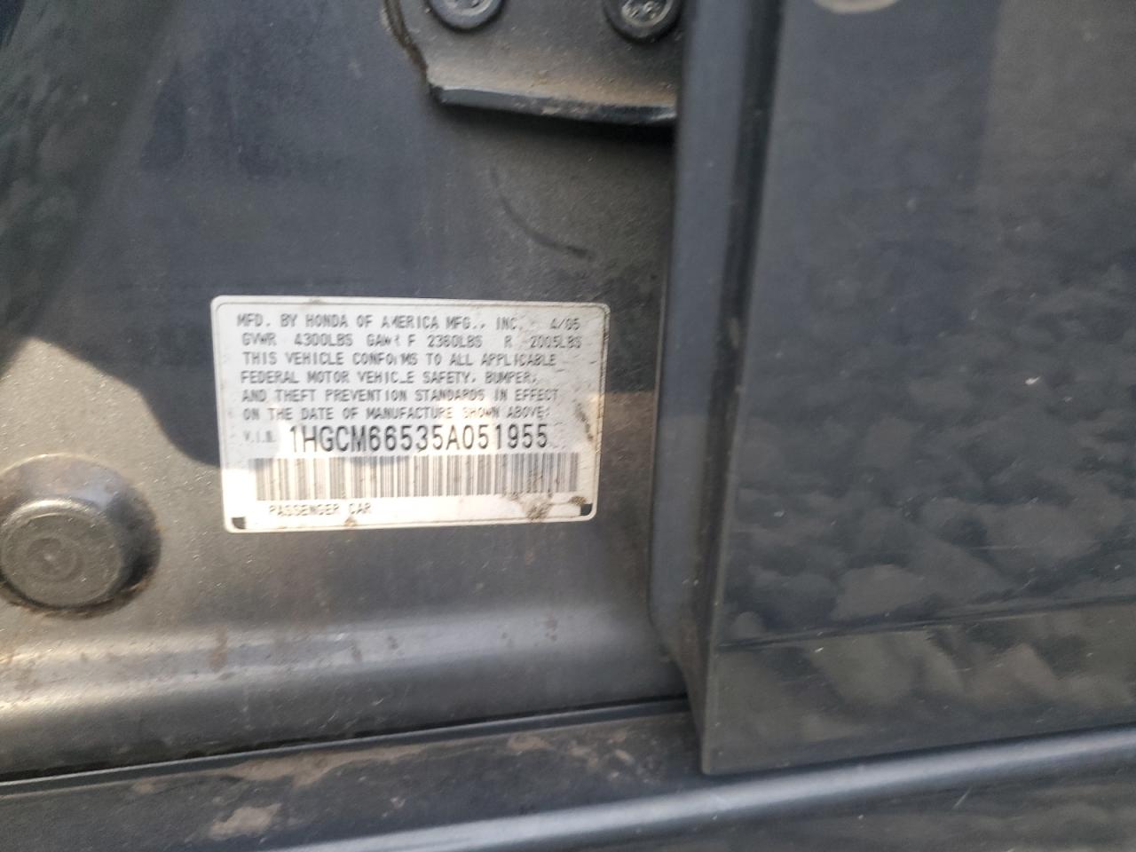 2005 Honda Accord Ex VIN: 1HGCM66535A051955 Lot: 85476745
