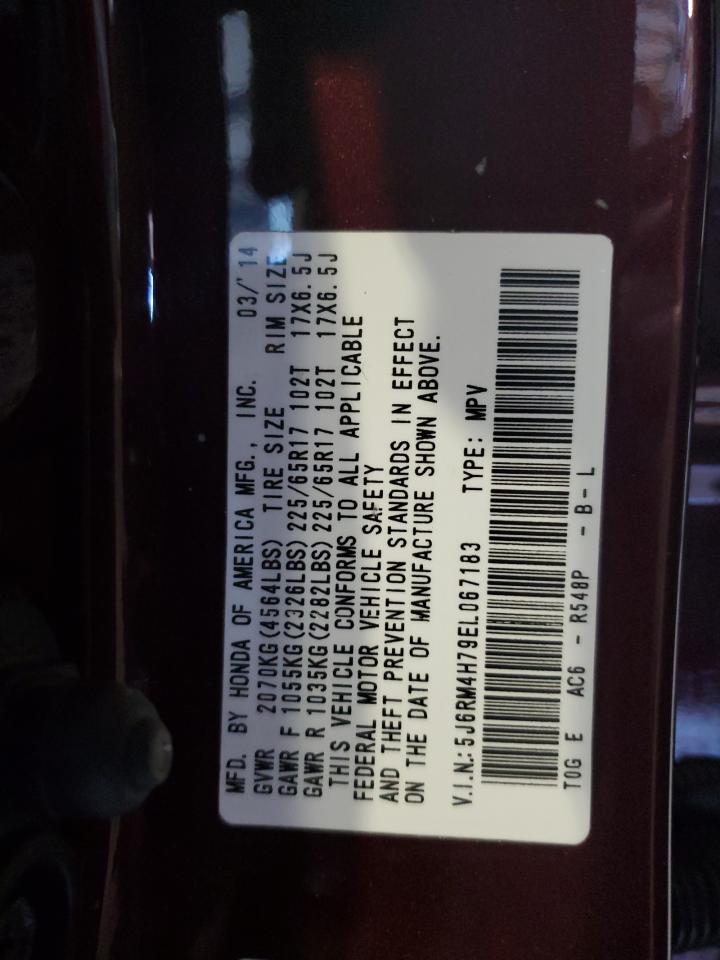 2014 Honda Cr-V Exl VIN: 5J6RM4H79EL067183 Lot: 90976595