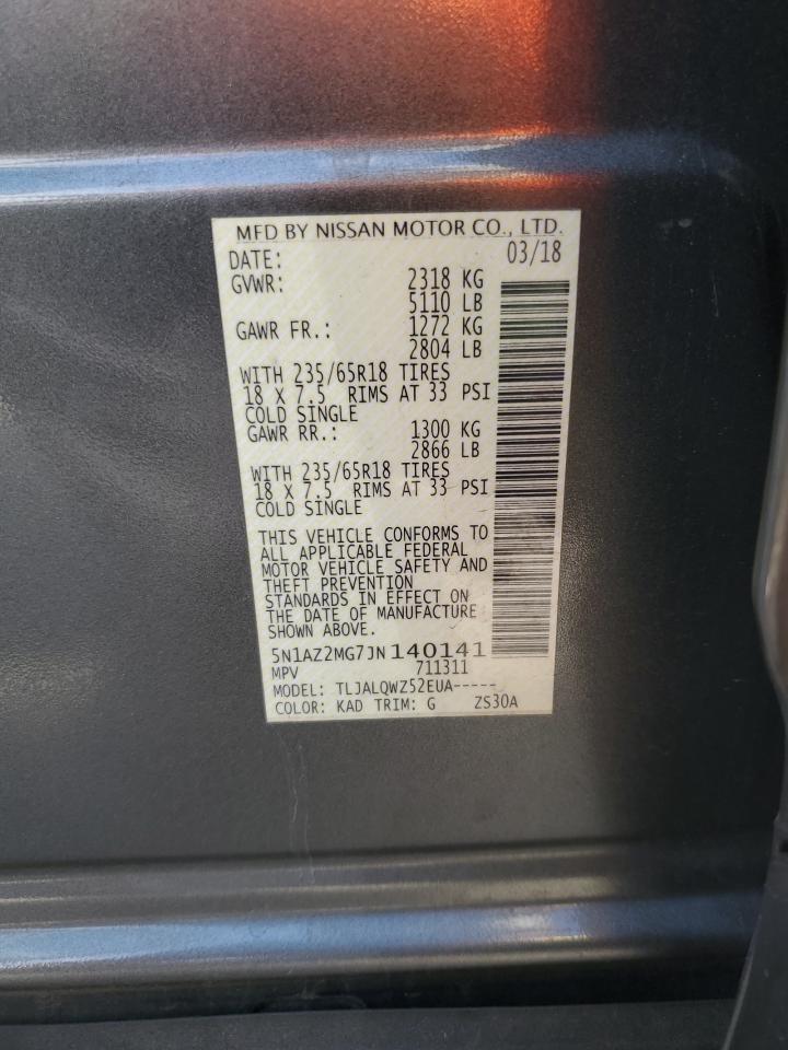 2018 Nissan Murano S VIN: 5N1AZ2MG7JN140141 Lot: 82391625