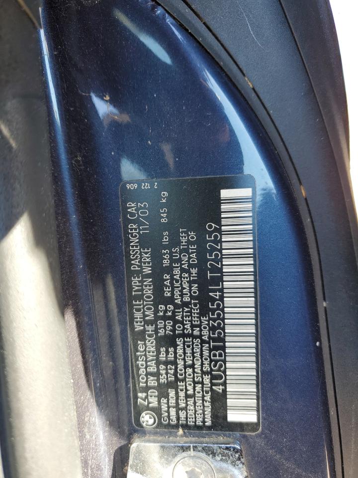 2004 BMW Z4 3.0 VIN: 4USBT53554LT25259 Lot: 90541125