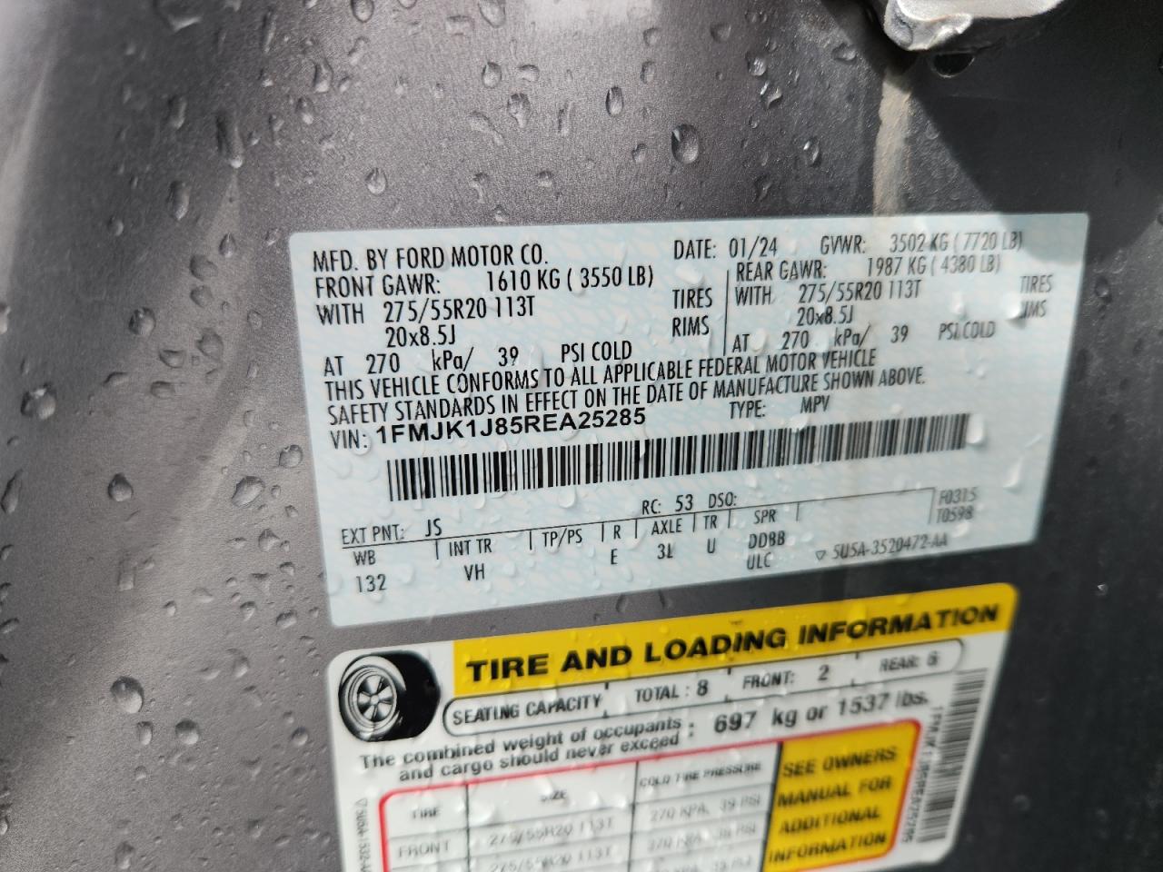 2024 Ford Expedition Max Xlt VIN: 1FMJK1J85REA25285 Lot: 83848015