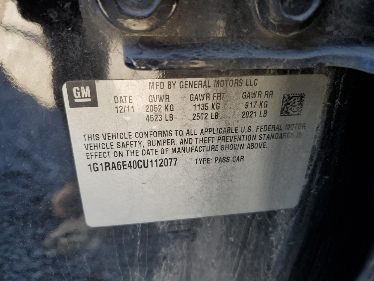 2012 Chevrolet Volt VIN: 1G1RA6E40CU112077 Lot: 86715515