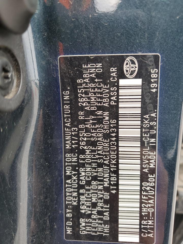 2014 Toyota Camry L VIN: 4T1BF1FK0EU344316 Lot: 86307435