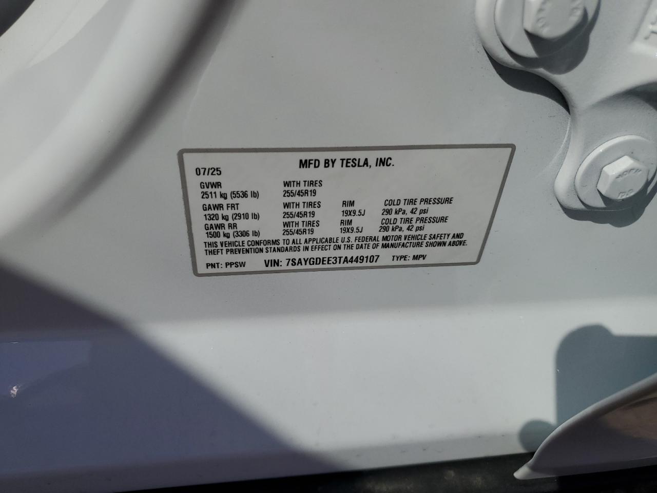 2026 Tesla Model Y VIN: 7SAYGDEE3TA449107 Lot: 82546455