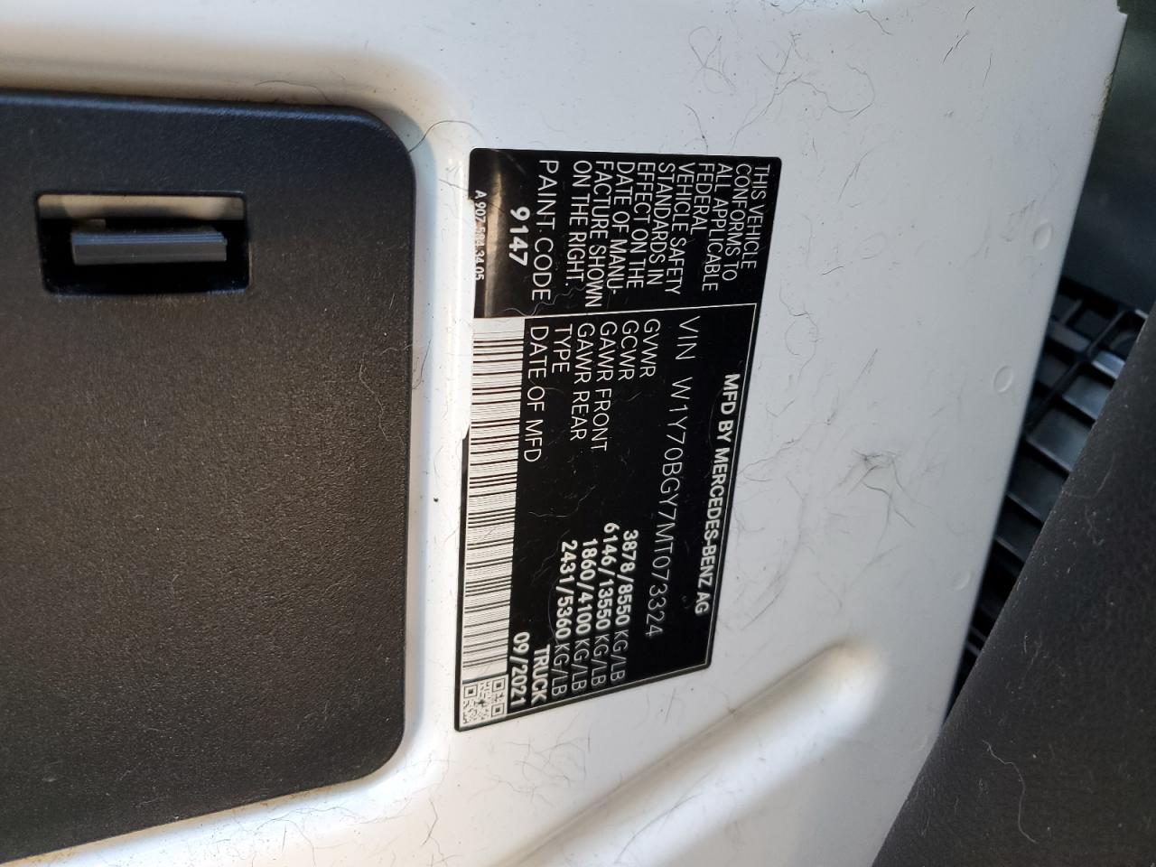 2021 Mercedes-Benz Sprinter 1500 VIN: W1Y70BGY7MT073324 Lot: 86087695