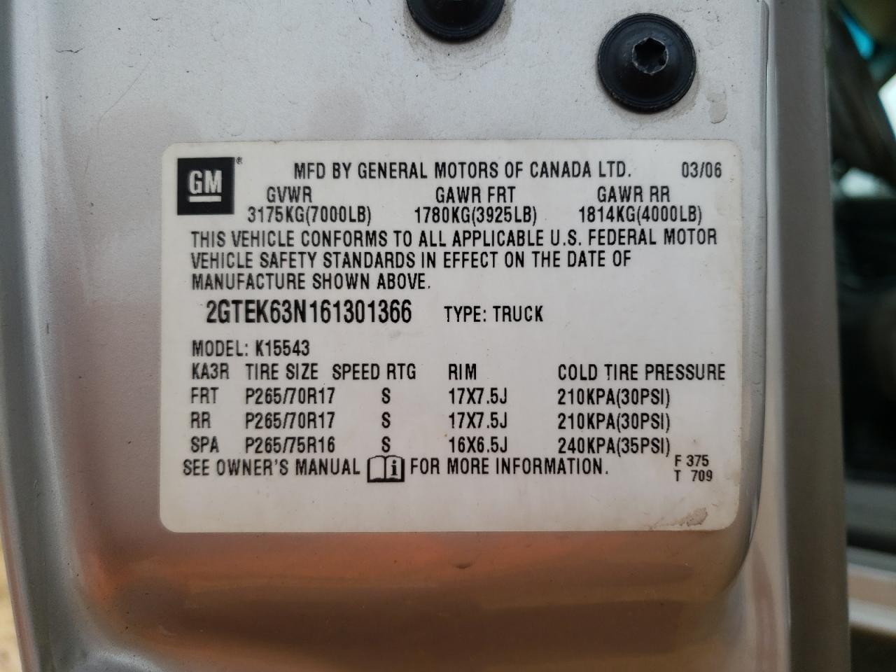 2006 GMC Sierra K1500 Denali VIN: 2GTEK63N161301366 Lot: 86227695