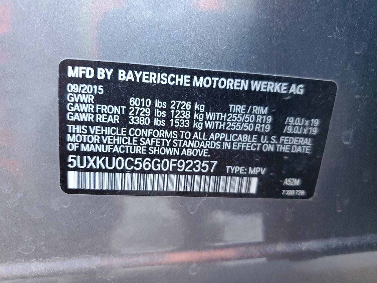 2016 BMW X6 Sdrive35I VIN: 5UXKU0C56G0F92357 Lot: 85359965