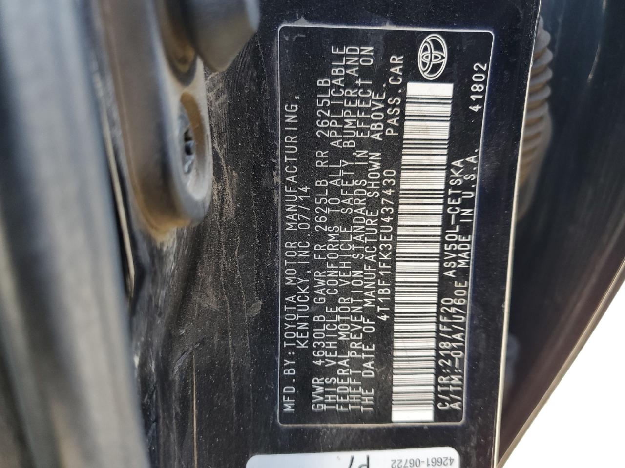 2014 Toyota Camry L VIN: 4T1BF1FK3EU437430 Lot: 82374455