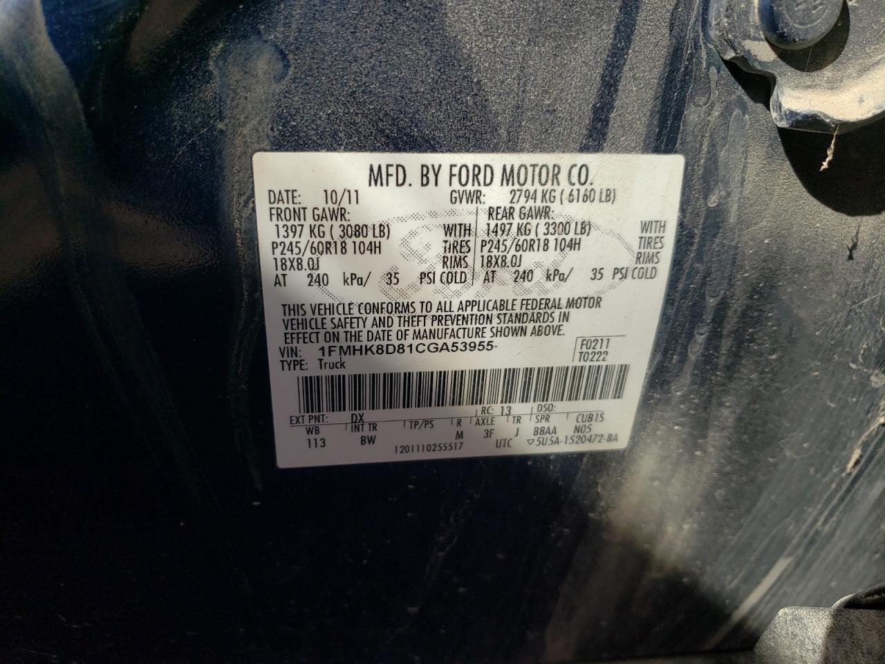 2012 Ford Explorer Xlt VIN: 1FMHK8D81CGA53955 Lot: 85735435