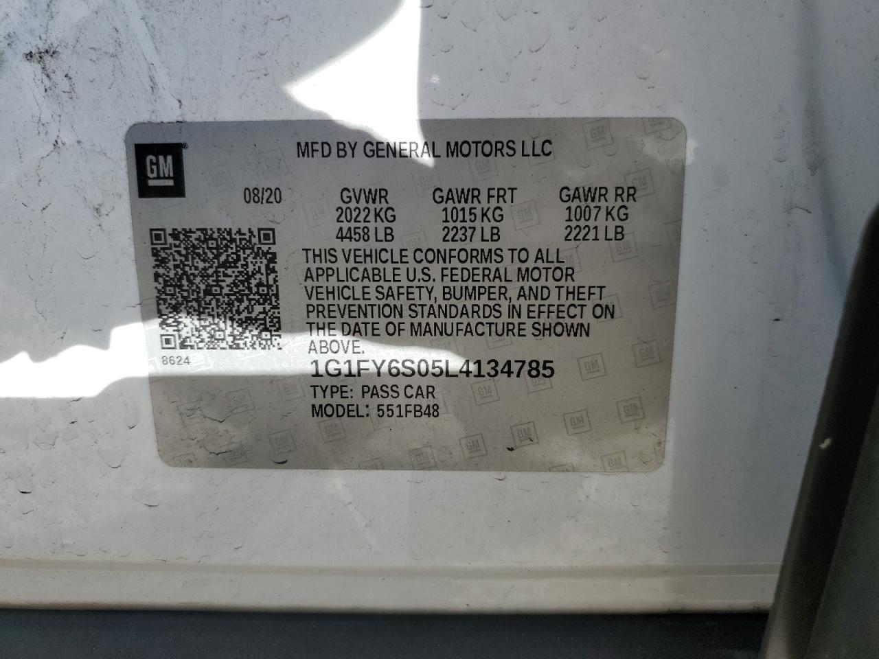 2020 Chevrolet Bolt Ev Lt VIN: 1G1FY6S05L4134785 Lot: 85261355