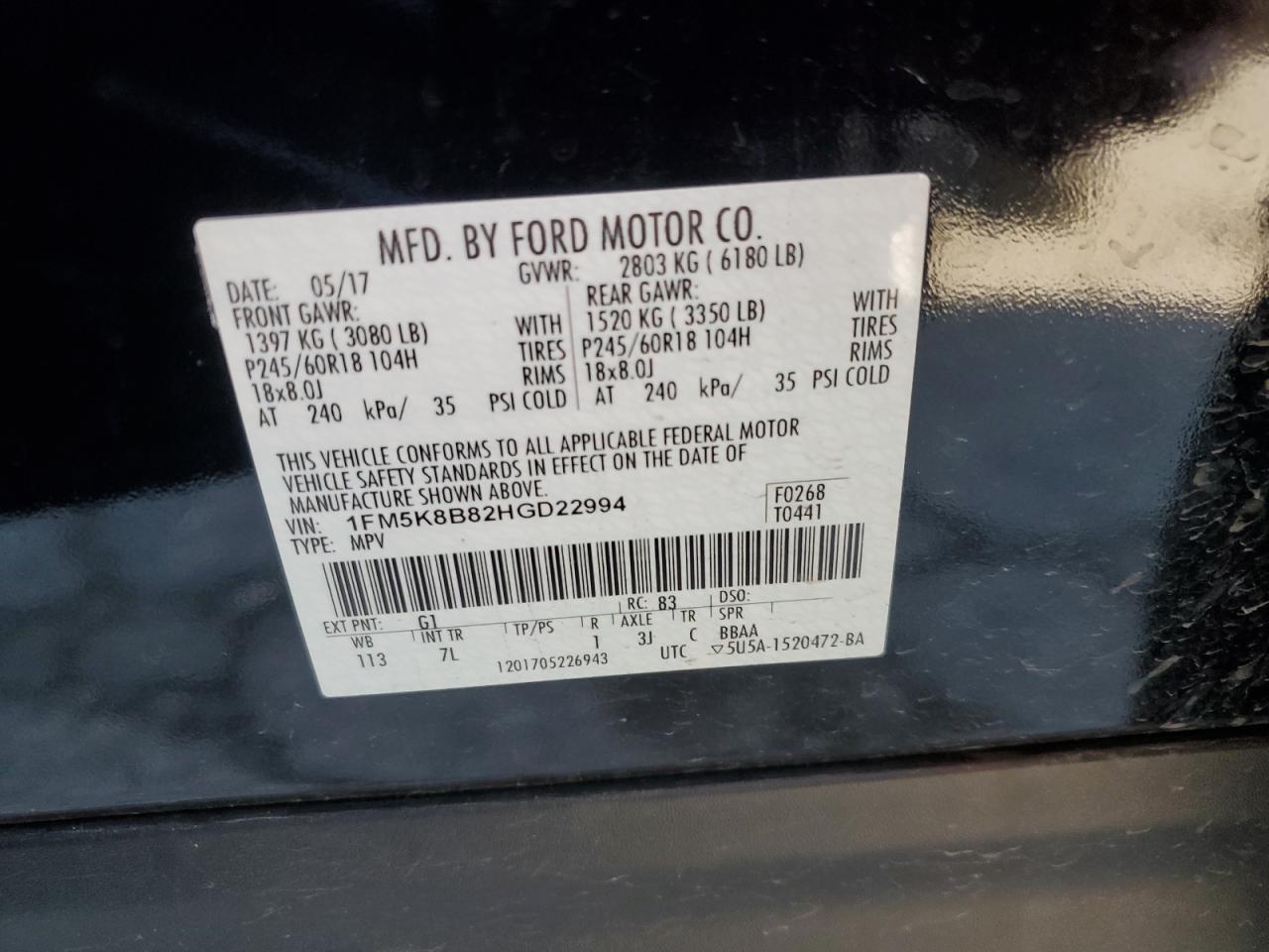 2017 Ford Explorer VIN: 1FM5K8B82HGD22994 Lot: 81873785