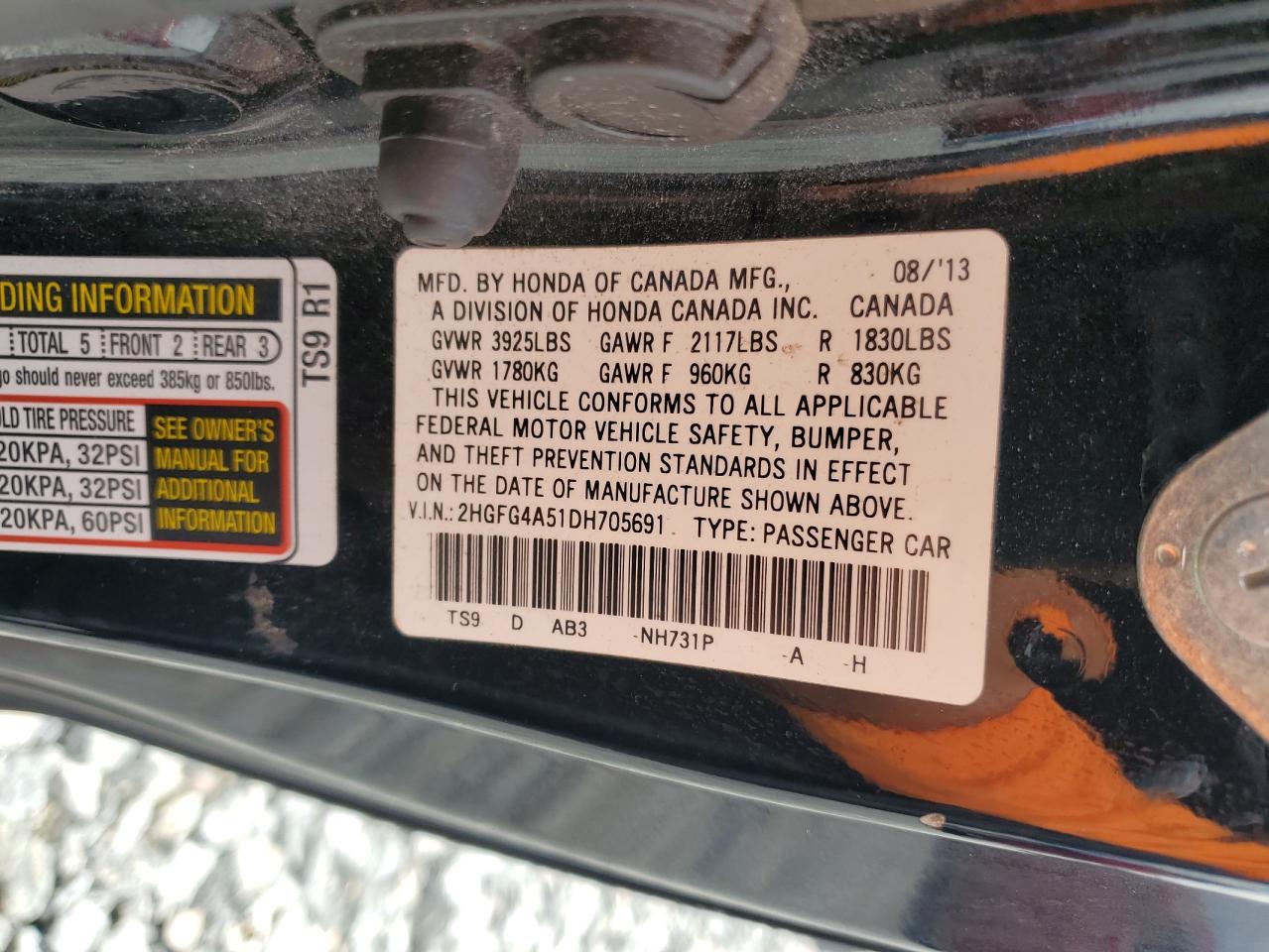 2013 Honda Civic Si VIN: 2HGFG4A51DH705691 Lot: 85711495