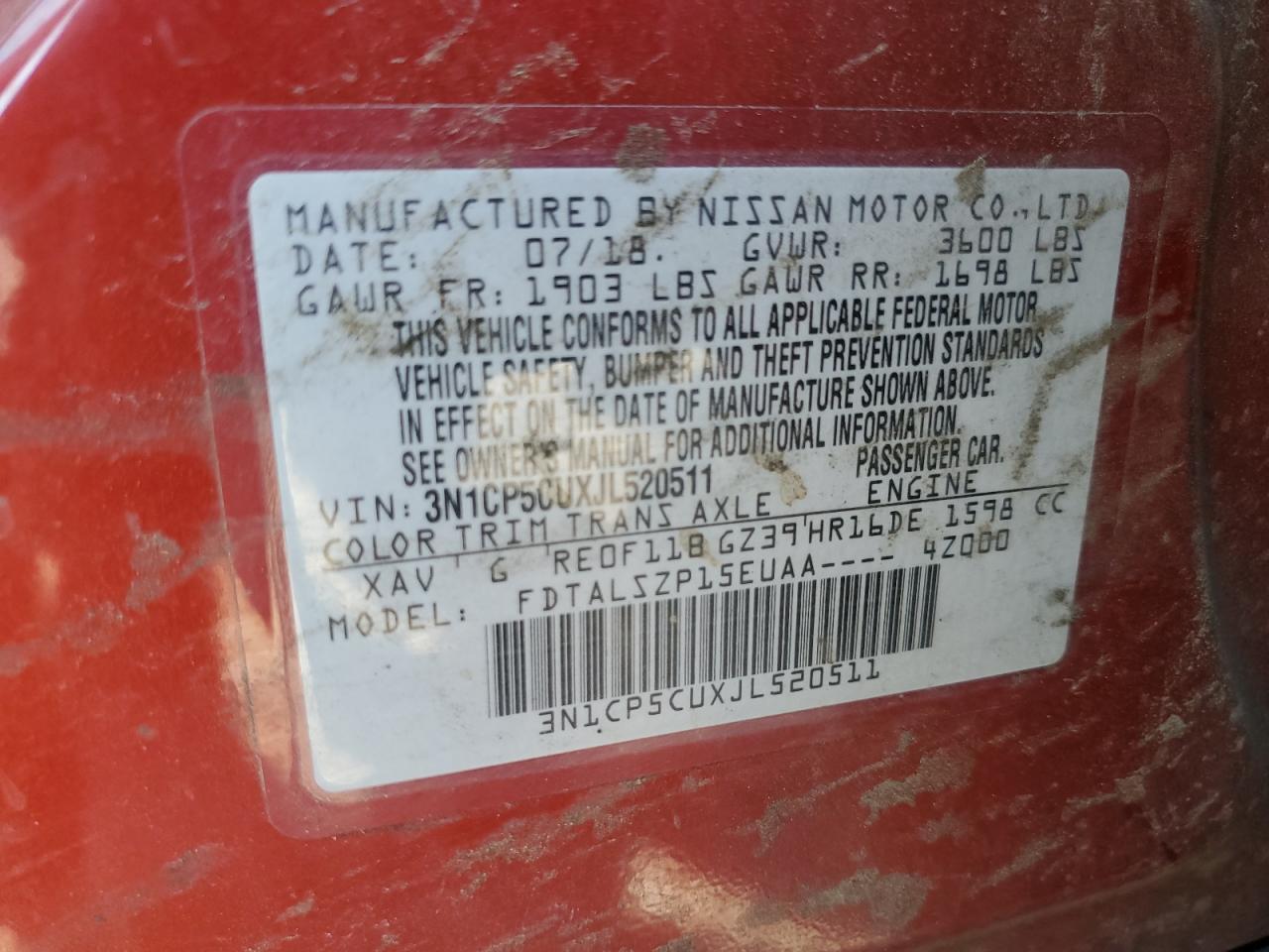 2018 Nissan Kicks S VIN: 3N1CP5CUXJL520511 Lot: 82356435