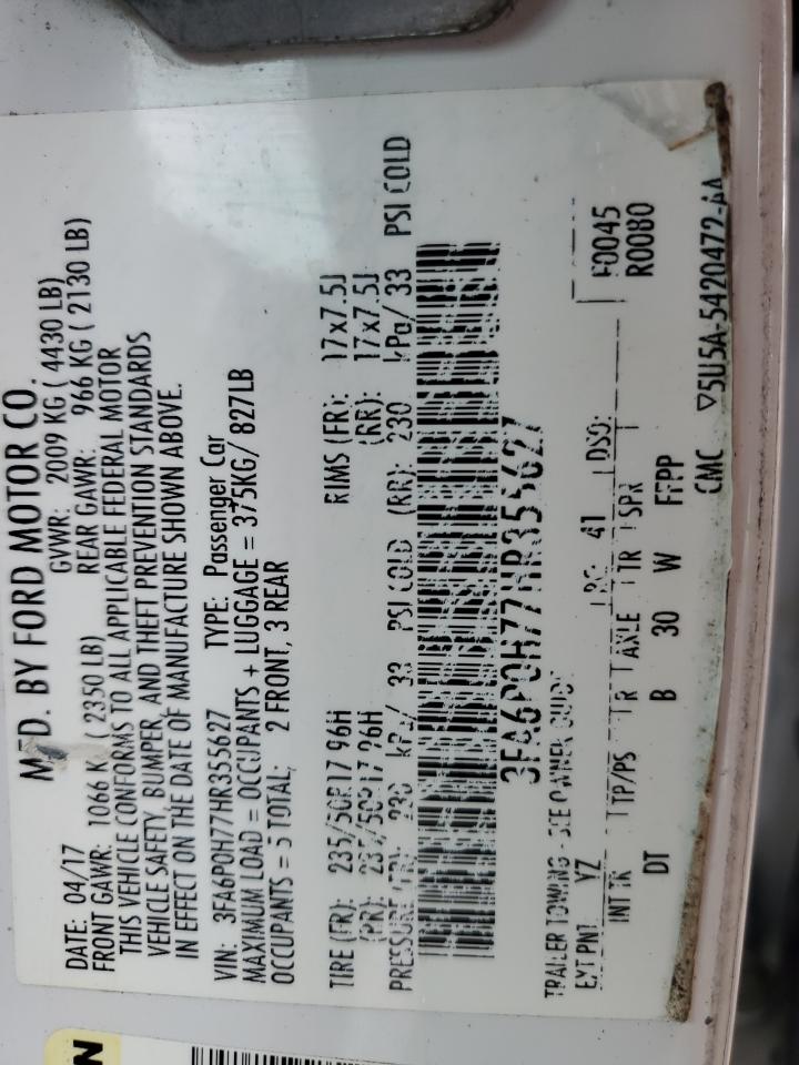 2017 Ford Fusion Se VIN: 3FA6P0H77HR355627 Lot: 84652005