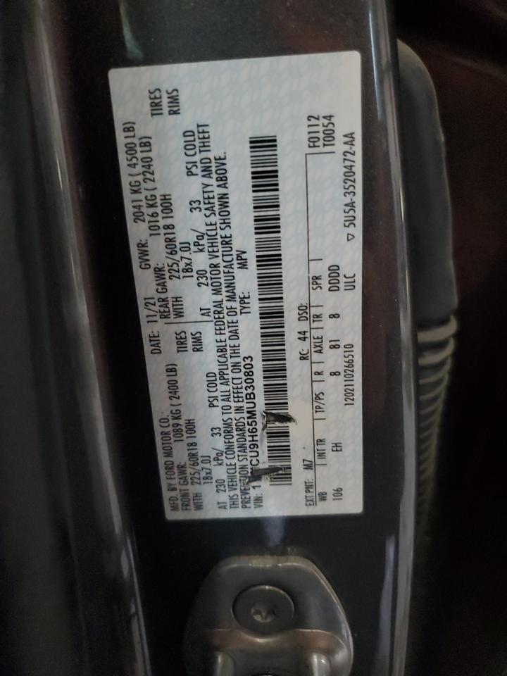 2021 Ford Escape Sel VIN: 1FMCU9H65MUB30803 Lot: 85174765