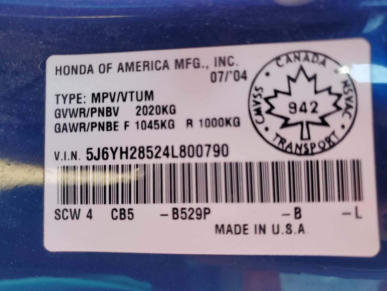 2004 Honda Element Ex VIN: 5J6YH28524L800790 Lot: 86295405