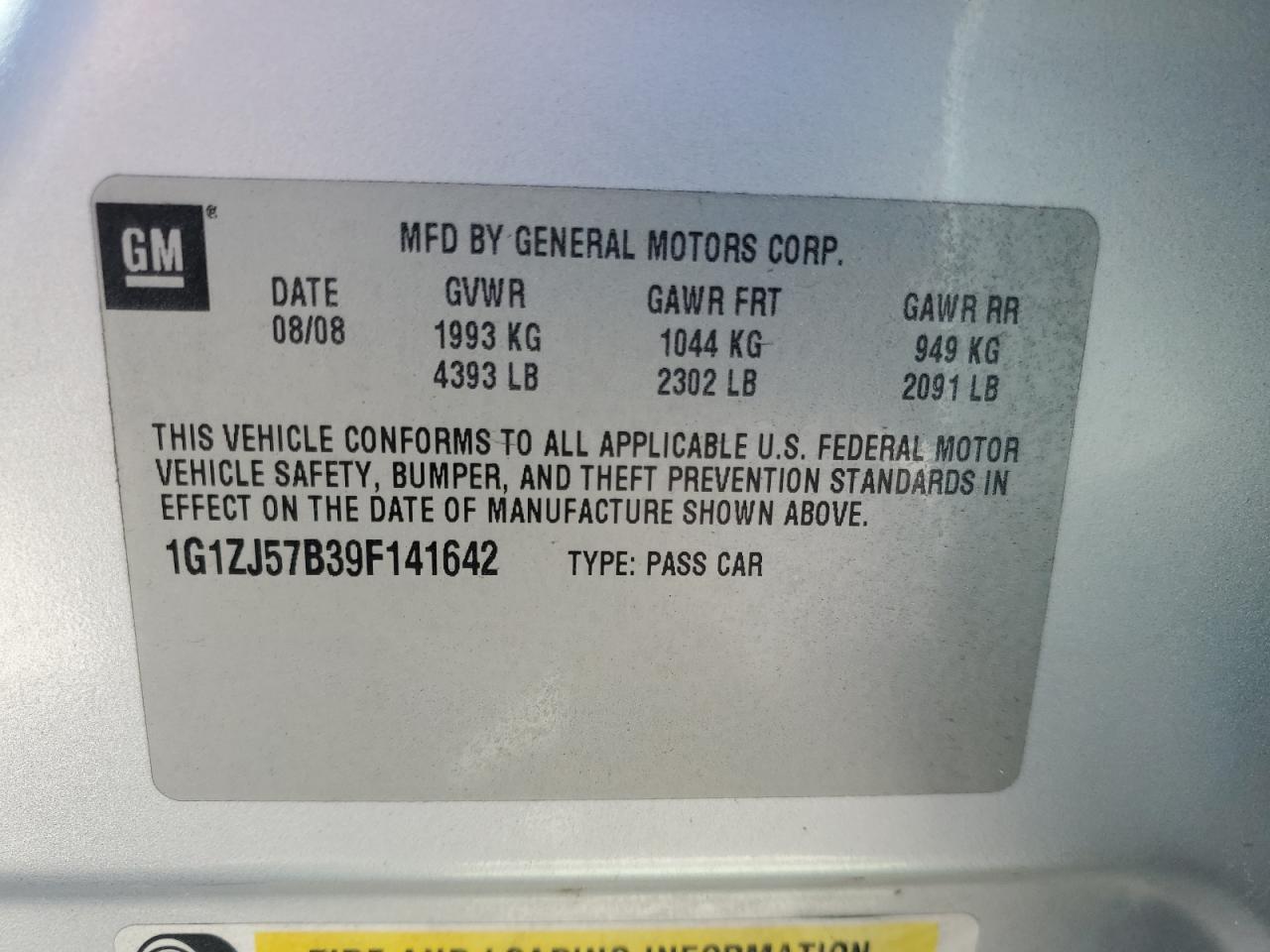2009 Chevrolet Malibu 2Lt VIN: 1G1ZJ57B39F141642 Lot: 85891335
