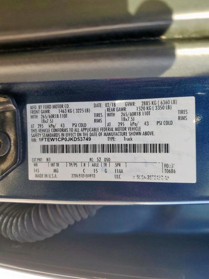 2018 Ford F150 Supercrew VIN: 1FTEW1CP0JKD53749 Lot: 90603745