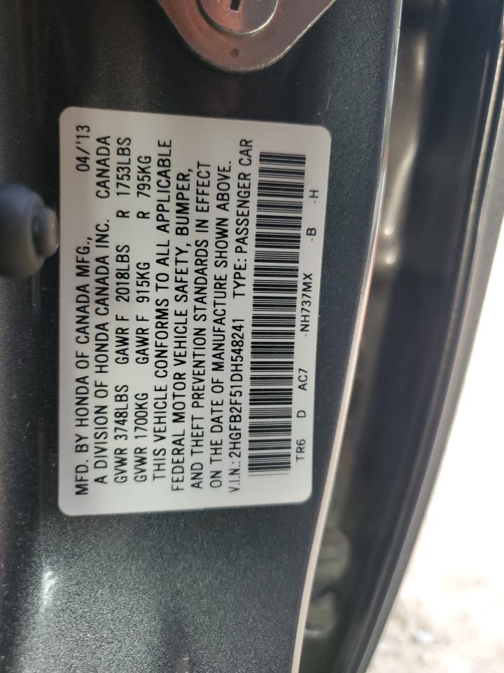 2013 Honda Civic Lx VIN: 2HGFB2F51DH548241 Lot: 84426725