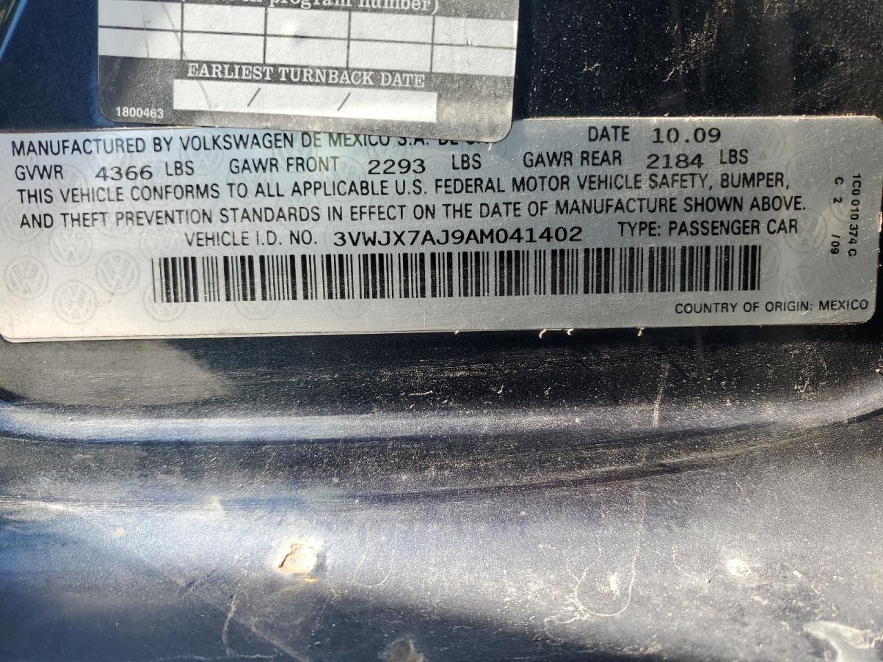 2010 Volkswagen Jetta S VIN: 3VWJX7AJ9AM041402 Lot: 84026065