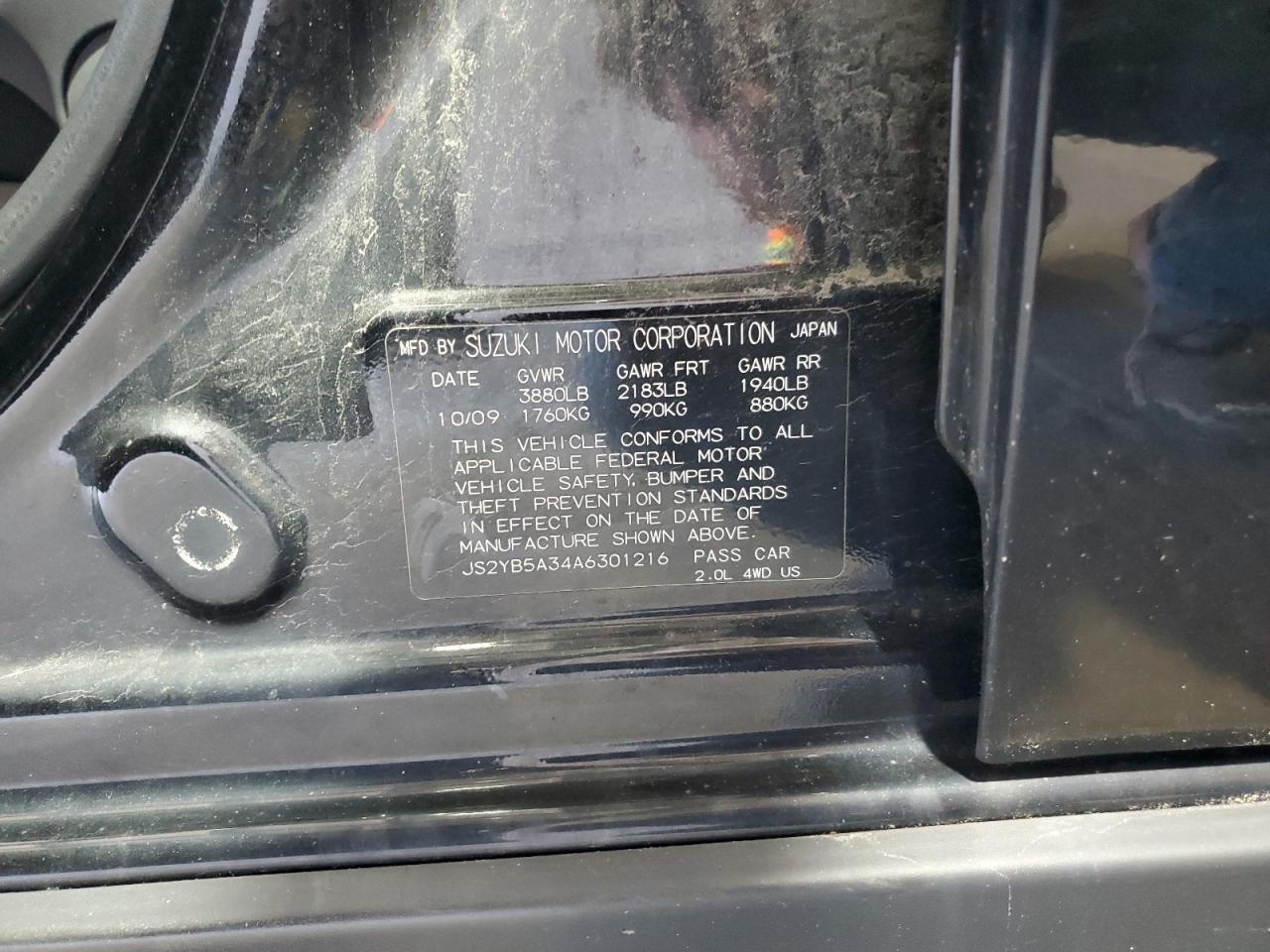 2010 Suzuki Sx4 VIN: JS2YB5A34A6301216 Lot: 84545425