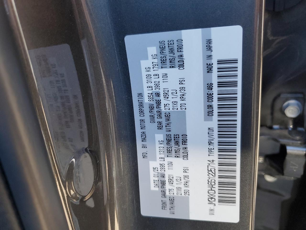 2025 Mazda Cx-90 Premium VIN: JM3KKDHA6S1225714 Lot: 85696105