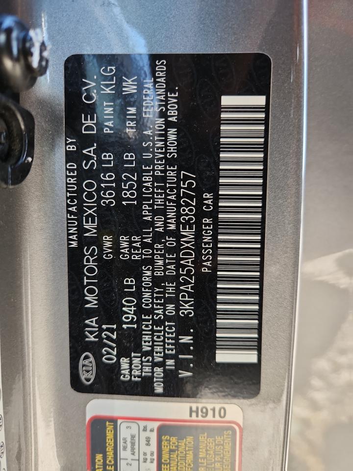 2021 Kia Rio S VIN: 3KPA25ADXME382757 Lot: 82602525