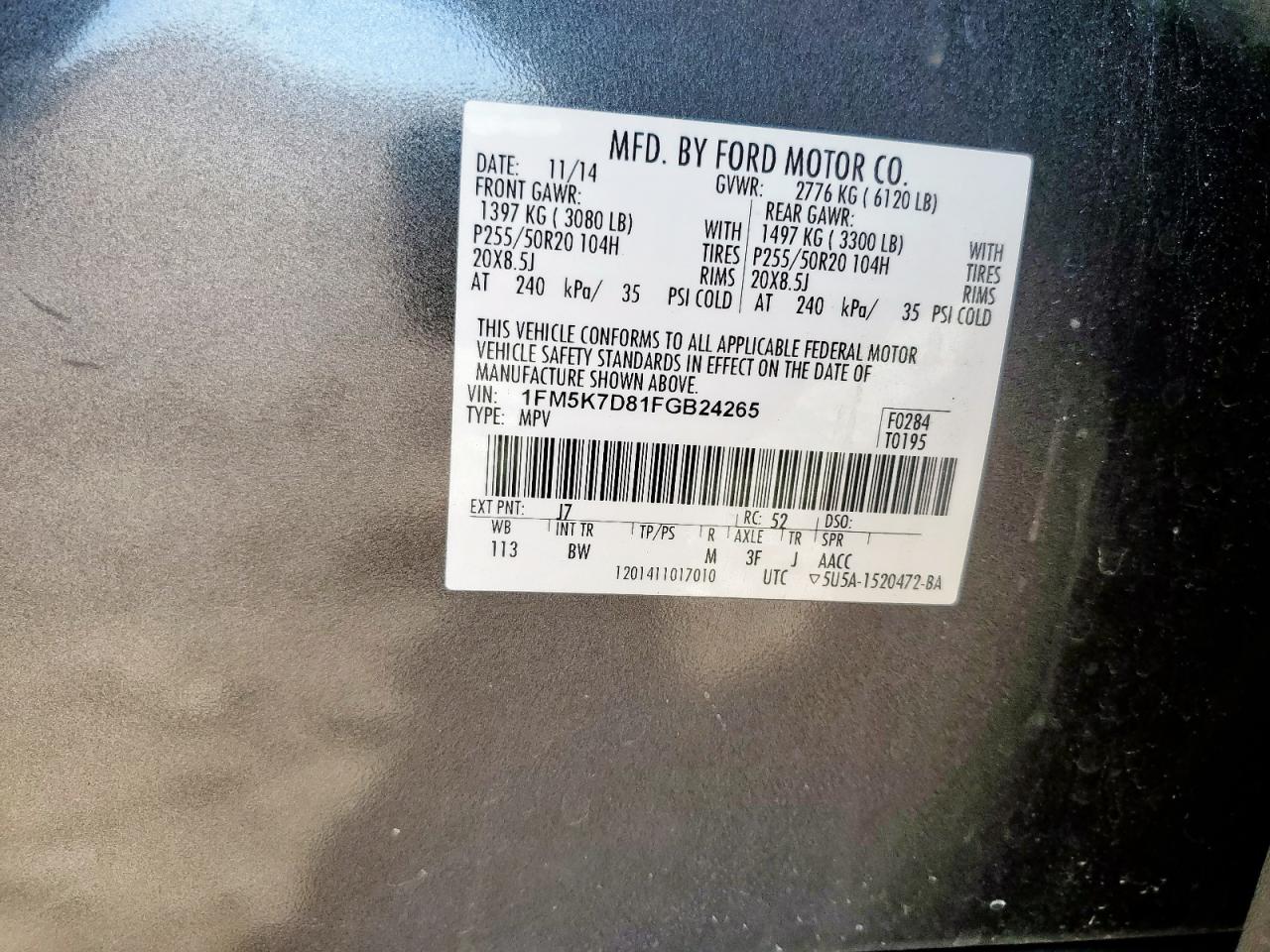 2015 Ford Explorer Xlt VIN: 1FM5K7D81FGB24265 Lot: 85560045